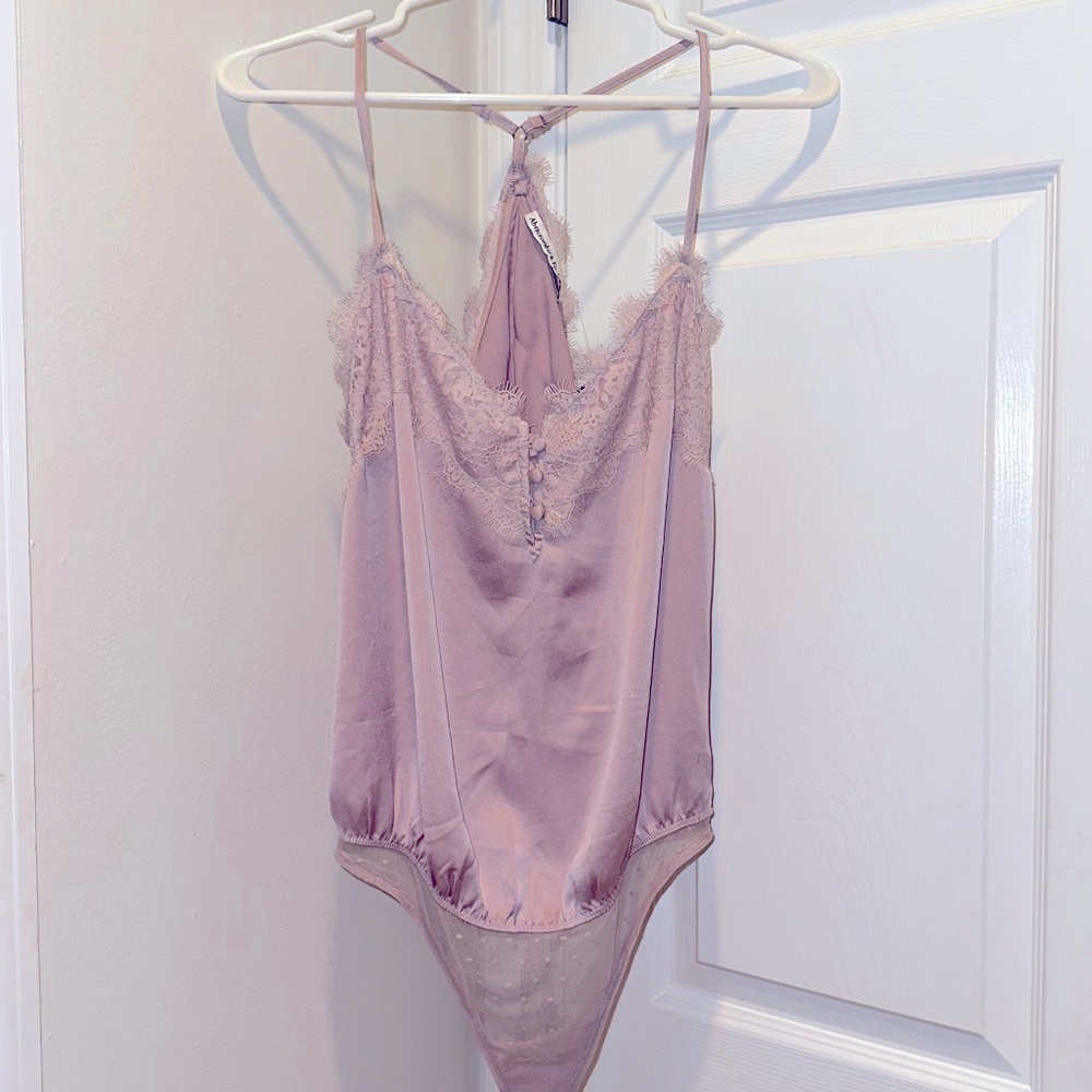 Abercrombie & Fitch Satin Lace Polka Mauve Dot Bodysuit - Medium